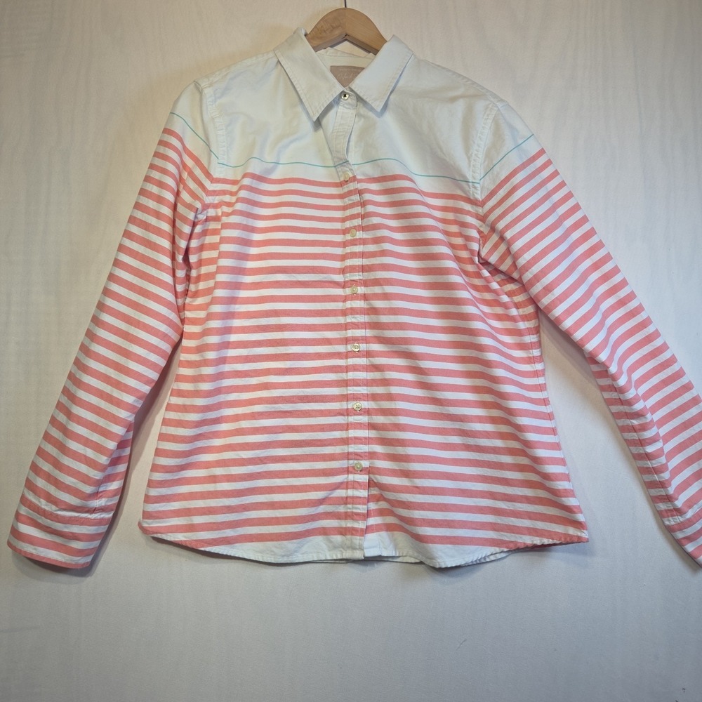 Banana Republic Oxford Shirt XL Salmon White Striped Button Front 100% Cotton